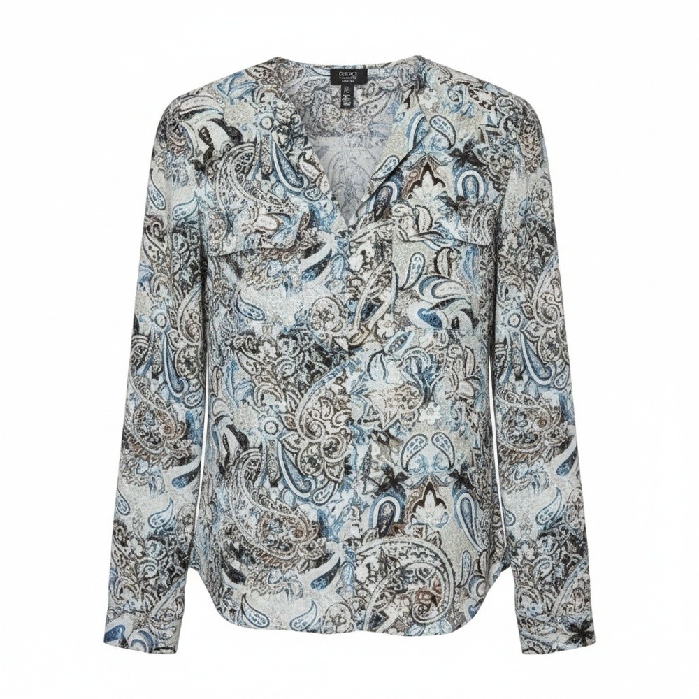 Jones New York NWT Boho Paisley Print Long Sleeve Split Neck Blouse Medium